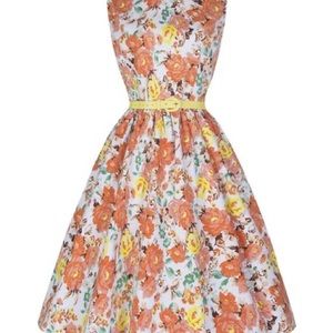 🔥Lindy Bop Orange Floral Audrey A-Line Rockabilly Dress